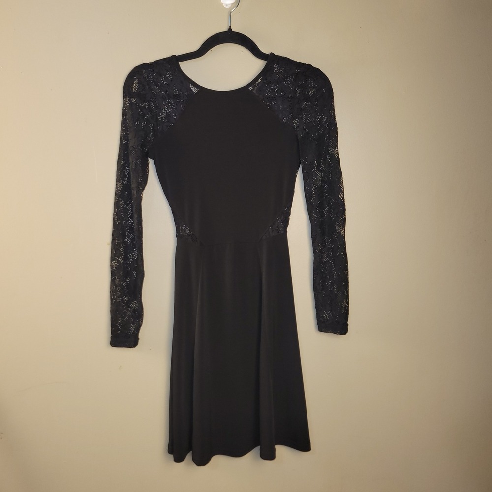 H&M Divided‎ Black Lace Long Sleeve Cutout Back Fit and Flare Mini Dress Size XS